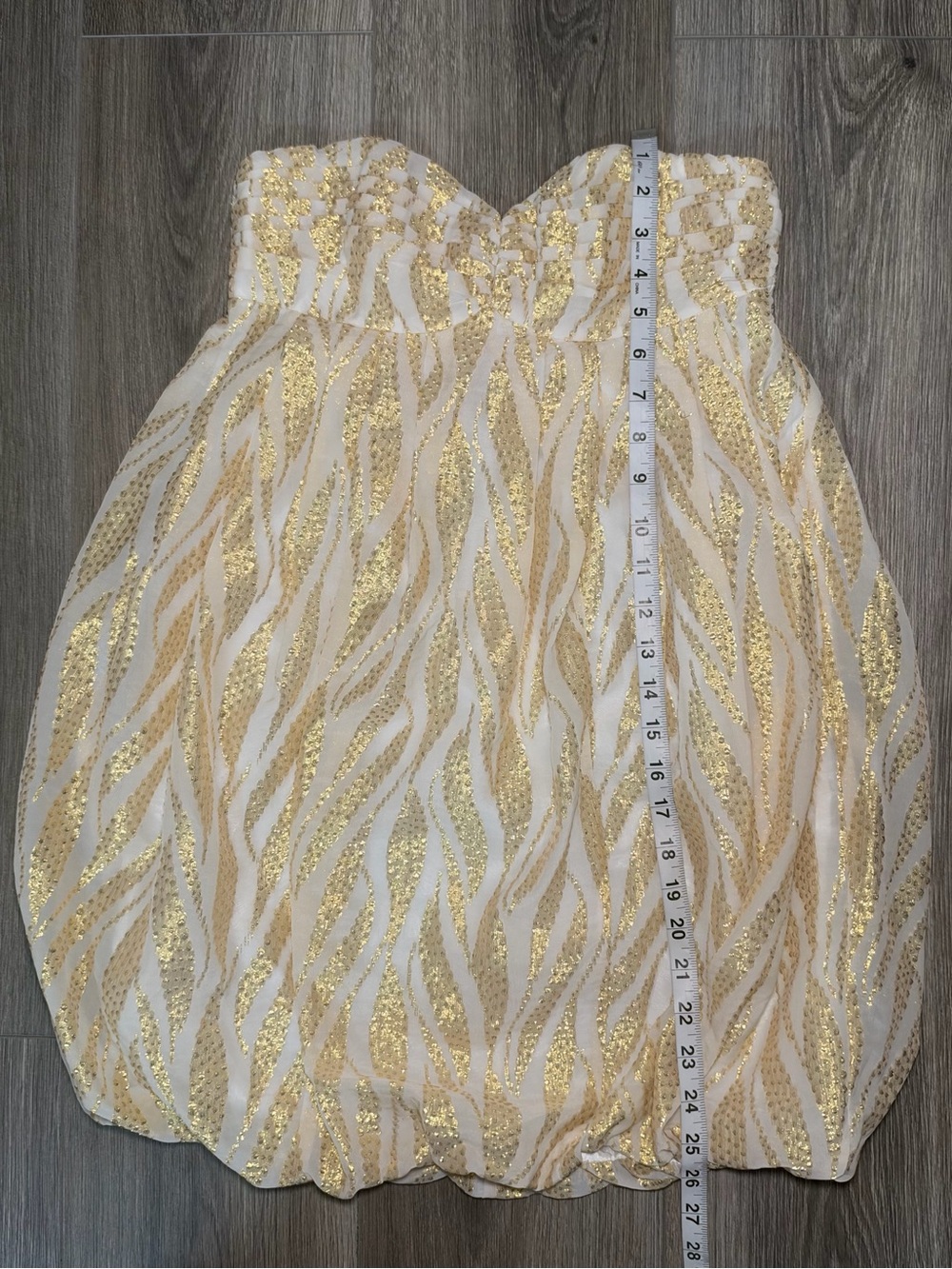 NWT H&M Strapless Cream & Gold Metallic Bubble Hem Tunic/Top Size 4